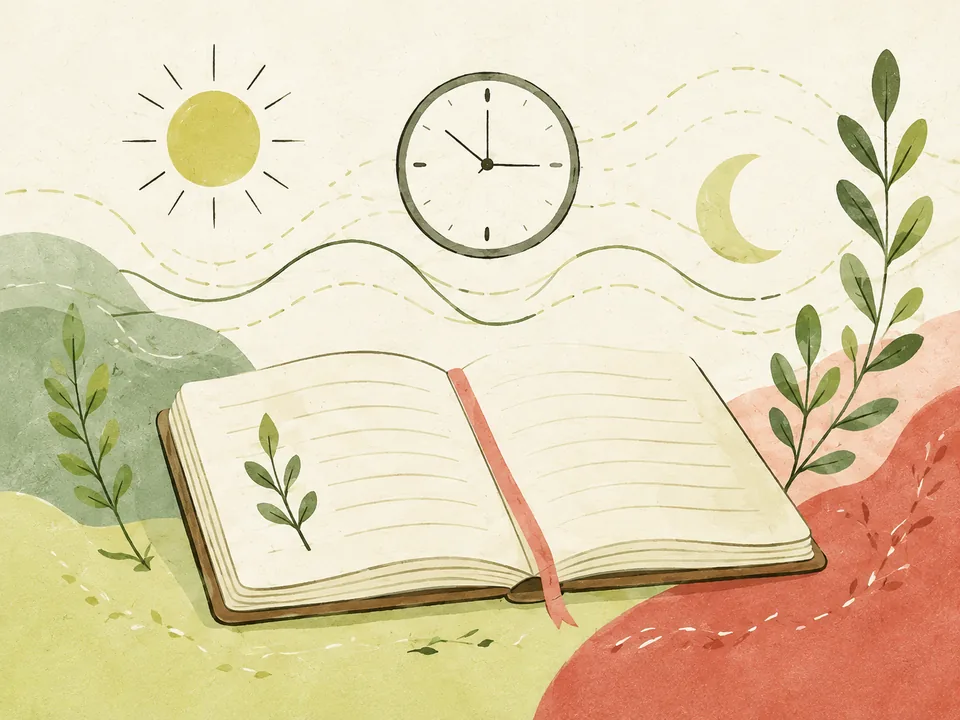 Ilustración de un cuaderno y reloj para representar el ritmo del proceso